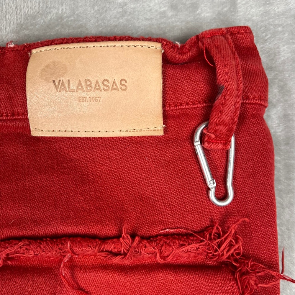 VALABASAS Red Denim Cargo Pants Distressed Ripped D-Ring Flare Leg 38x36 - Picture 12 of 16